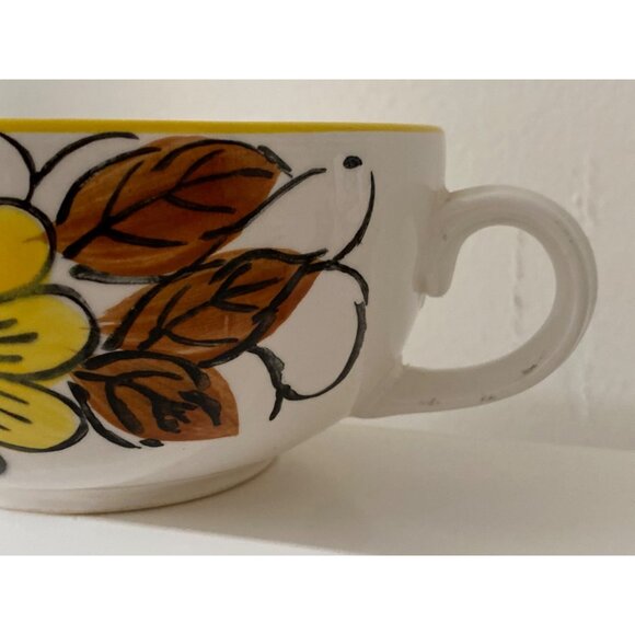 Soup Cup Mug Large JAPAN Hand Painted Vintage Yellow Brown Blue White - Picture 2 of 11